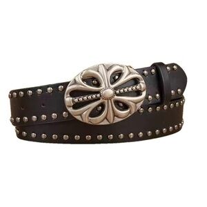 Studded Black Belt with Silver Buckle

Y2K Chrome Cross Studded Floral Belt